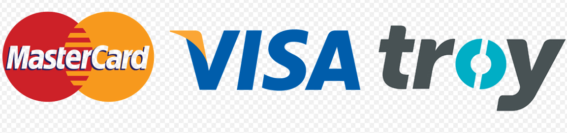 Visa, Mastercard, Troy ve diğer ödeme kartı logoları